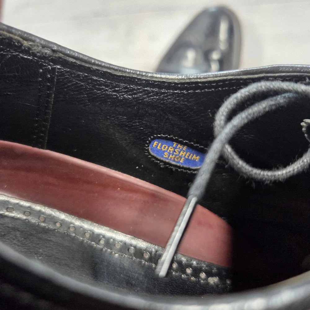 Florsheim Dress Shoes Mens‎ 9.5 3E Black Longwing Blucher 20856 Wingtip Brogue